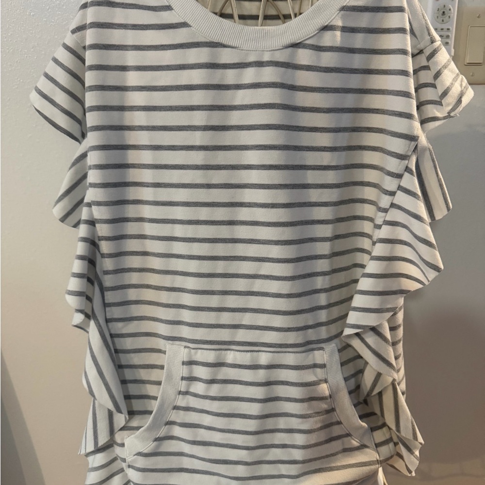 Doe & Rae Striped Ruffle Sleeve Sweatshirt